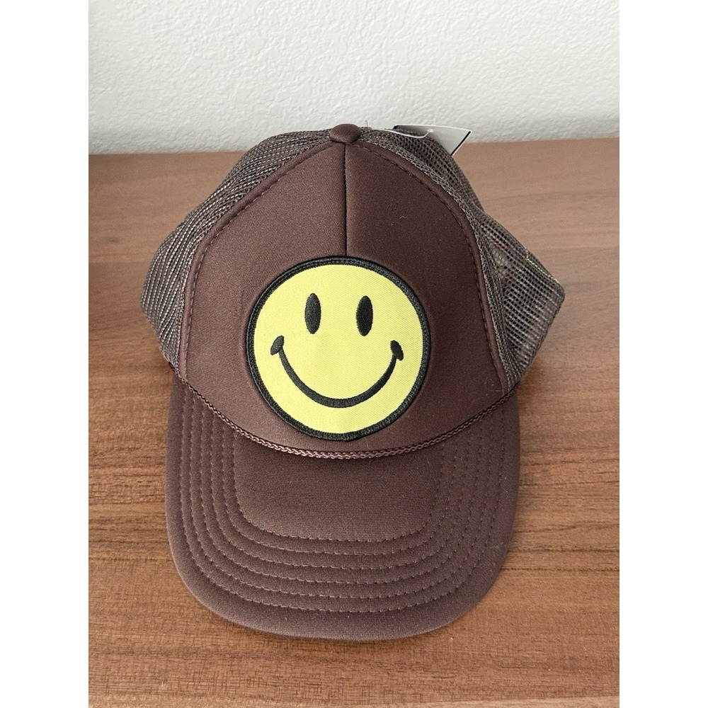 Aviator Nation Brown Trucker Hat with Yellow Smiley Face - Picture 3 of 6